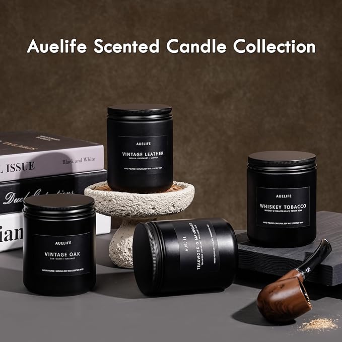 Scented Candles Set | Masculine Candle for Father's Day, Soy Candles Gifts for Men, Home Scented - 4 Pack Aromatherapy Candle - Scent of Vintage Oak/Cedar Oakmoss/Magnolia & Sandalwood/Pine & Clove