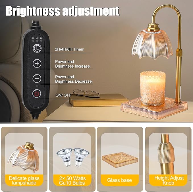Candle Warmer Lamp with Timer - Electric Candle Wax Melt Warmer with Adjustable Height and Dimmer for Scented Candle Wax, Homer Décor and House Warming Birthday Gifts for Women Mom