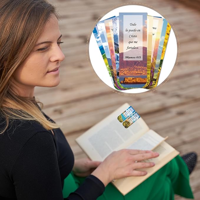 Spanish Christian Magnetic Bookmark - 30PCS Bible Verse Magnetic Bookmarks Scripture Scenery Book Marks Inspirational Religious Book Mark Magnets Page Marker Clip for Students Teacher Reading
