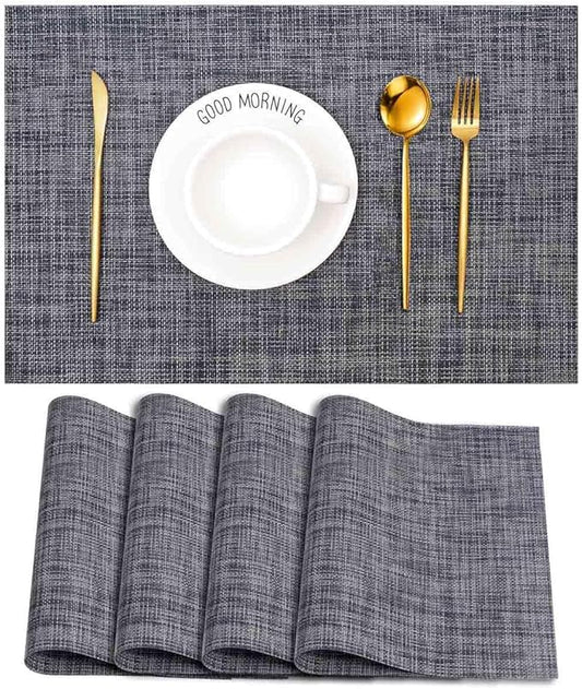 GIVERARE Placemats Set of 4, Heat-Resistant Woven Vinyl Placemat 12x18in, Non-Slip Washable PVC Table Mat, Easy to Clean Premium Plastic Mats for Dining, Kitchen Table (Dark Gray)