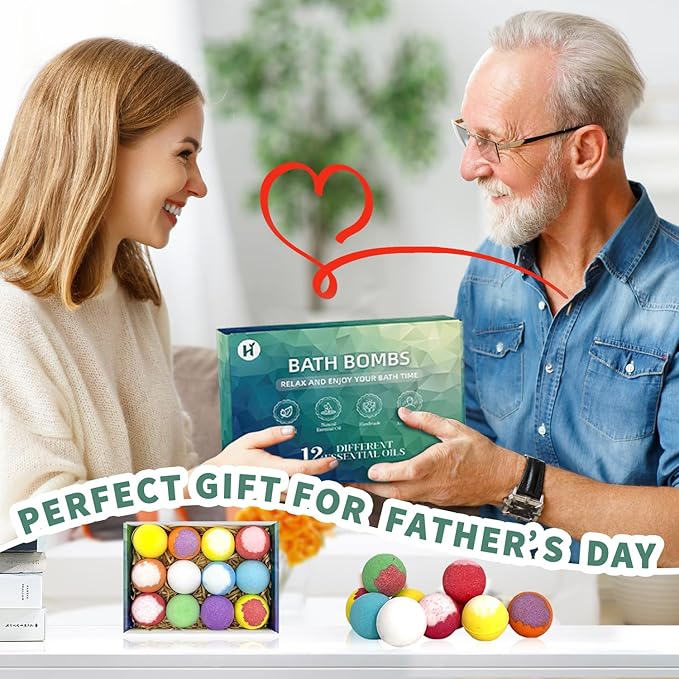 Bath Bombs Fathers Day Birthday Gift for Women Mom Her Daughter Wife Set - 12Pack Handmade Natural & Organic, Spa Relaxing Birthday Gifts for Men, Aromatherapy Bubble Bath, Amazing Present for Kids