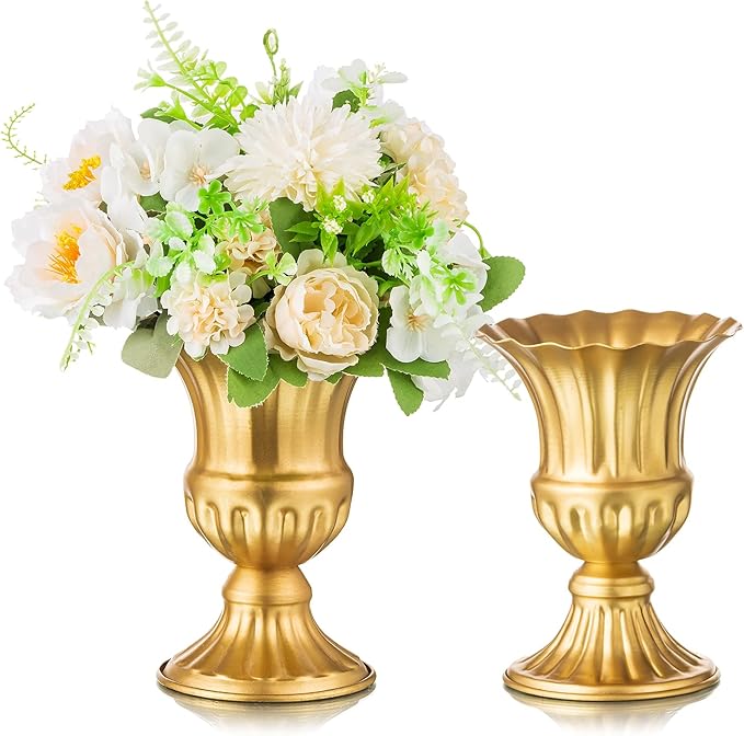 Sziqiqi Vintage Vase for Flowers Decorative Plant Pots for Table Centerpieces - Small Flower Arrangement Vases for Living Room Home Party Reception Ceremony 6.3in (Gold, 2)