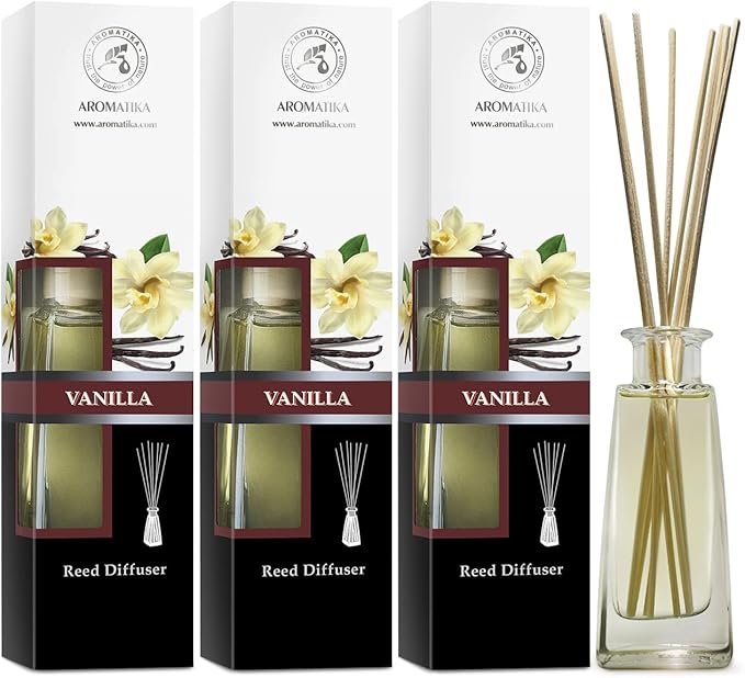 Reed Diffuser with Natural Essential Oil Vanilla 3 x 3.4 Fl Oz(100ml) - Scented Reed Diffuser - Gift Set with Bamboo Sticks - Best for Aromatherapy - SPA - Home - Office - Fitness Club