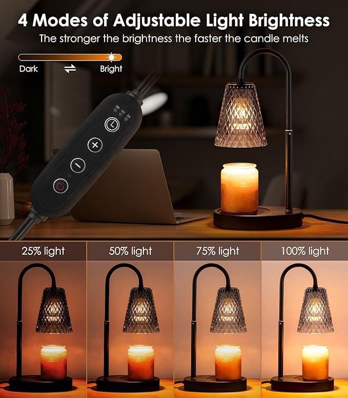 Candle Warmer with Timer - Electric Candle Warmer with Dimmer, Adjustable Height, Vintage Nightstand Lamp Sets (Diamond Pattern)