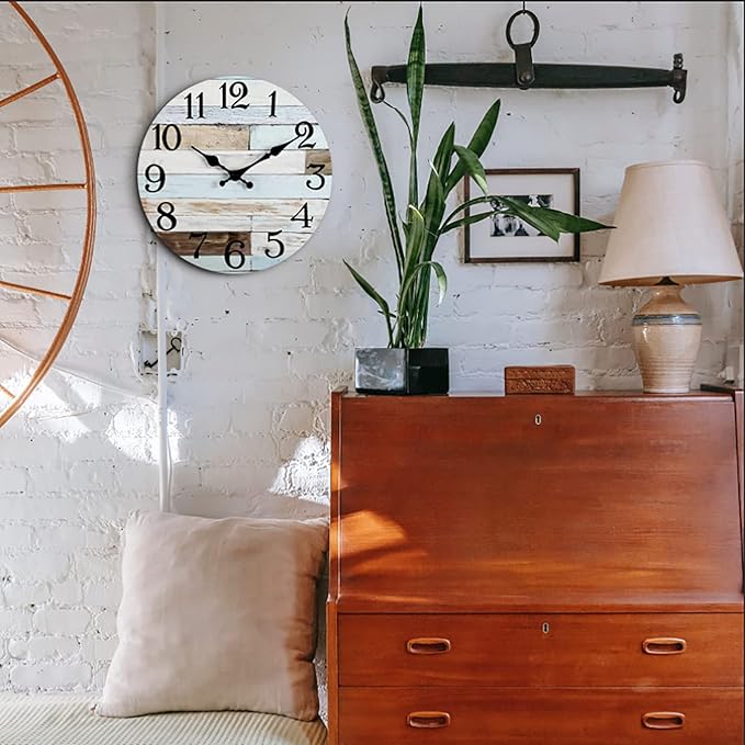 Wall Clock Battery Operated 14 Inch Silent Non-Ticking Coastal Country Style Decorative for Living Room, Kitchen, Home,Bathroom, Bedroom, Laundry Room