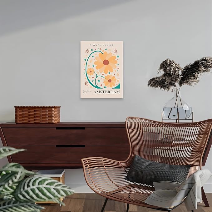 Flower Market Wall Art Framed, Abstract Flower Market Wall Art Prints, Vintage Colorful Floral Wall Art Decor, Minimalist City & Flower Painting Pictures for Aesthetic Room, Bedroom, Living Room, Gallery, Boho Room Decor(12x16inch, Type 9)