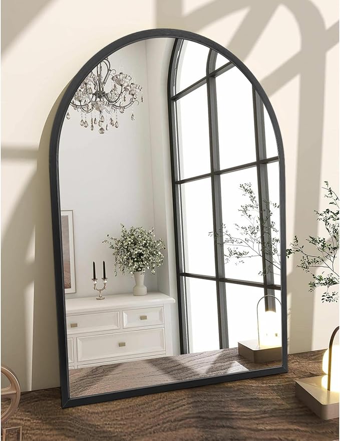 Arch Wall Mirror Bathroom Mirror Black Metal Framed Mirror, Arched Wall Mounted Vanity Mirror for Bedroom Entryway Living Room 26"x18"