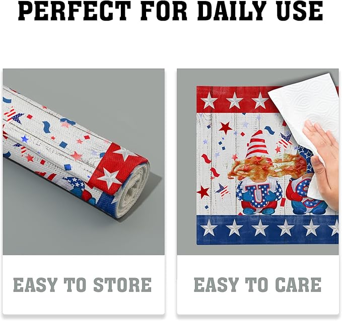 Giwawa Patriotic Gnomes Placemats 12x18inch 4th of July USA Elf American Stars Place Mat Set of 4 for Kitchen Dining Independence Day Heat Resistant Table Mats for Tabletop Holiday Decor
