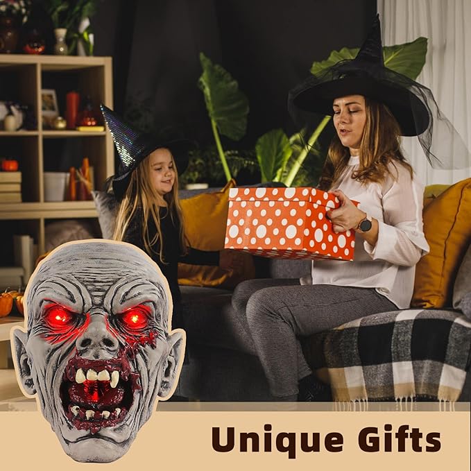 Halloween Zombie Head Decor - Solar Garden Statue, Spooky Outdoor Decoration Unique Garden Decor for Outside Yard Porch Lawn