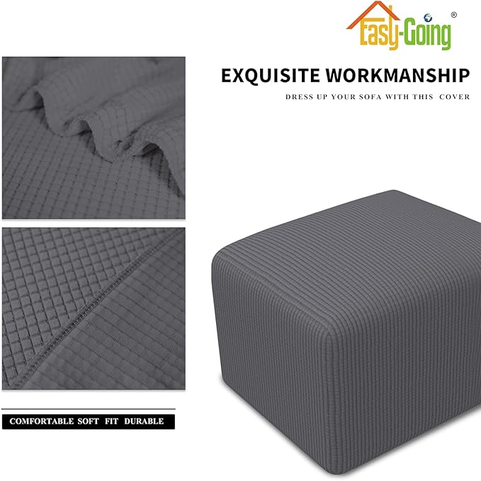 Easy-Going Stretch Square Ottoman Cover Folding Storage Stool Furniture Protector Soft Rectangle Slipcover with Elastic Bottom (15x15x15inch, Grey), X-Small