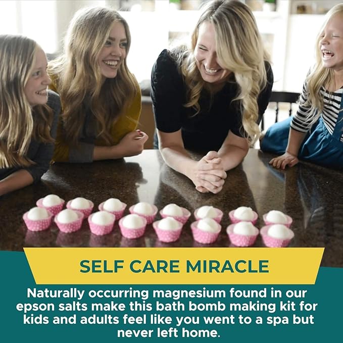 DIY Gift Kits Bath Bomb Making Kit for Kids, Make 12 All Natural Bath Bombs at Home, Made in the USA, 100% Pure, 7 Essential Oils, Epsom Salts, Cupcake Mold Liners, Recipes, Gift Box Included