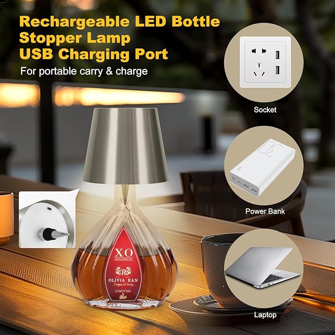 Wireless Bottle Lamp, 2025 New 3 Color Rechargeable Wine Bottle Lights for Bars Restaurants (Silver, 1PC)