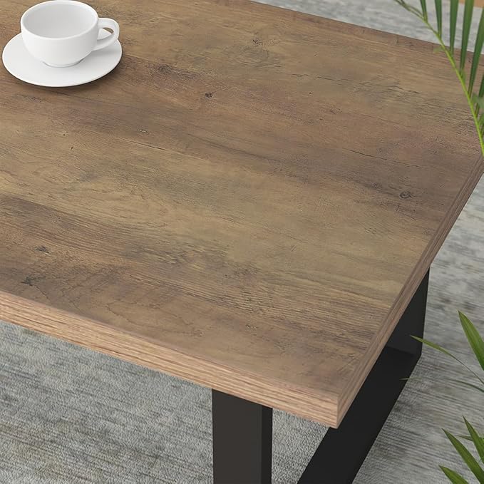 IBF Farmhouse Coffee Table, Modern Coffee Table for Living Room, Simple Industrial Rectangle Center Table, Wood Metal Tea Table for Home Bedroom Office, Rustic Oak, 47 in