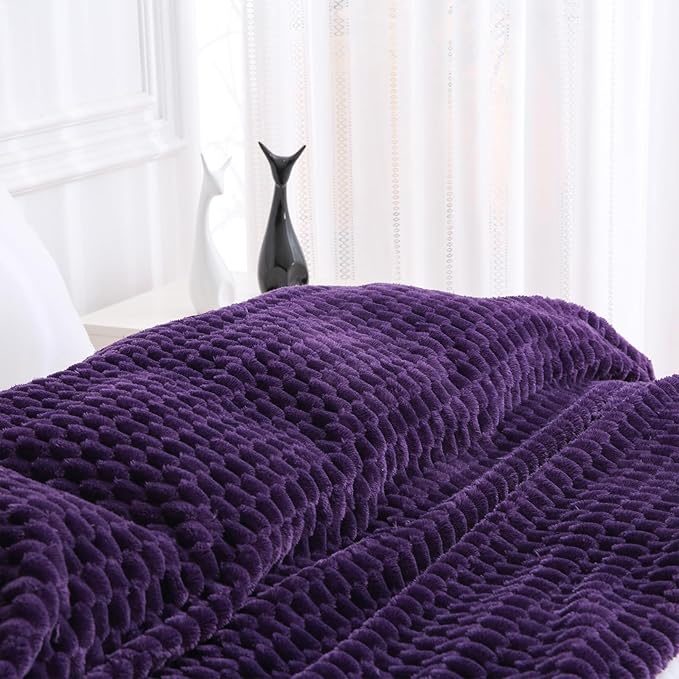 Puncuntex Deep Purple Throw Blanket 90"×90" inches Fuzzy 3D Jacquard Decorative Flannel Fleece Super Soft Plush Cozy Blanket for Couch Sofa Chair Lightweight