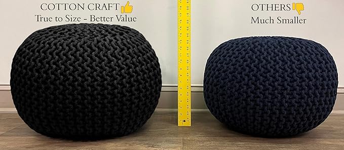 COTTON CRAFT Round Dori Pouf - Cotton Braid Cord Cable Knitted Ottoman - Foot Stool - Footrest - Floor Pouf - Woven Ottoman - Bean Bag - Living Room Dorm - 20 inches Diameter x 14 Height - Blush Pink