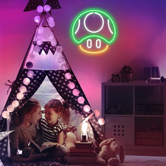Kavaas Gaming Neon Sign, Mushroom Neon Sign for Game Room Decor, Man Cave, Kids Room - Gaming Mushroom Wall Decor - Gamer Gifts for Boys, Kids (Green)