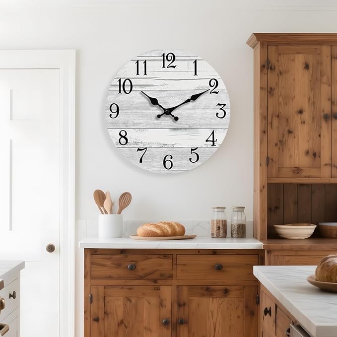 Wall Clock Battery Operated 16 Inch Large Gray Silent Non Ticking Country Rustic Design Vintage Retro Decorative for Bathroom Kitchen Living Room Bedroom