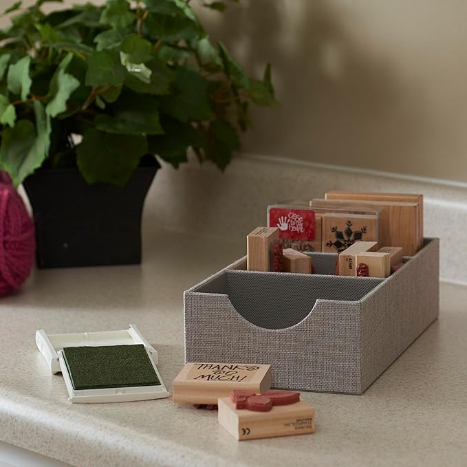 Household Essentials Grey 727-1 Deep 3 Section Drawer Organizer Box for Storage | 12 in x 6.13 in x 3.13