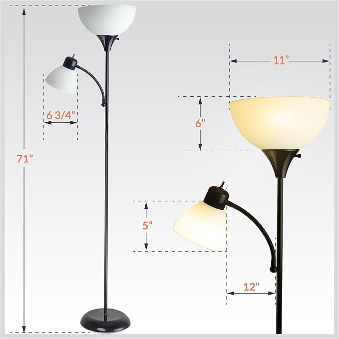 Newhouse Lighting NHFL-WI-BK Torchiere William 71 inch Modern Standing Daughter Floor Lamp, Perfect Light for Bedrooms, Living Room, Office, Reading, Mother-Son Black