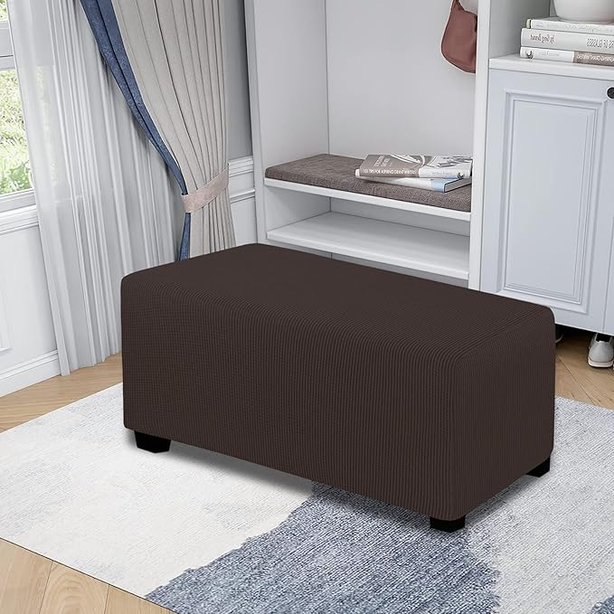 Easy-Going Stretch Ottoman Cover Folding Storage Stool Furniture Protector Soft Rectangle slipcover with Elastic Bottom(Ottoman Large,Chocolate)