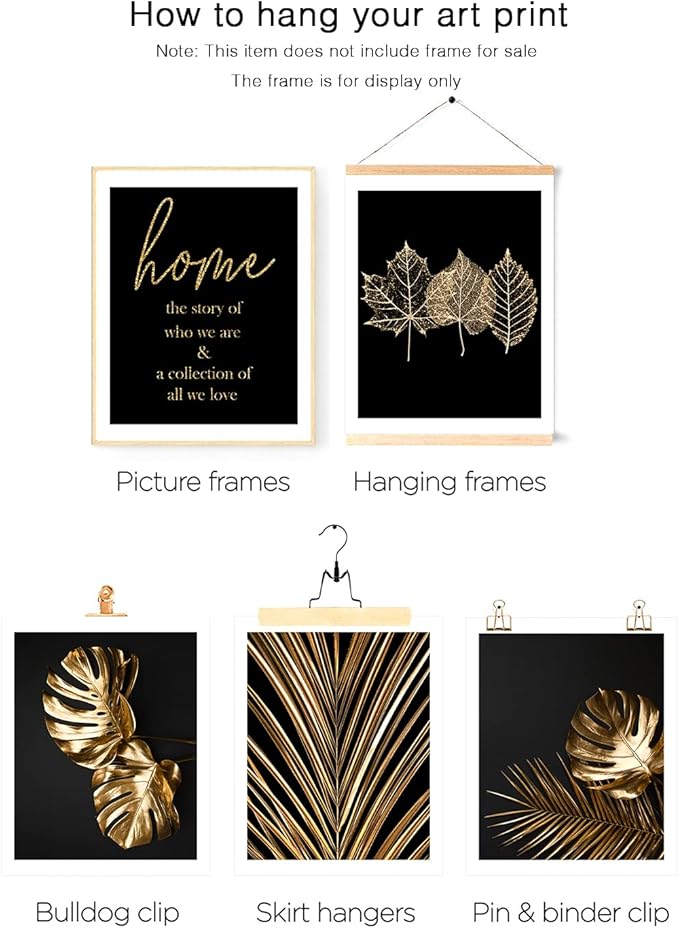 HoozGee Gold Leaf Art Prints Modern Black Gold Botanical Tropical Plant Leaves Art Wall Pictures Canvas Prints Gallery Wall Art Poster Wall Decor Bedroom Room Home Decor (11"x14" UNFRAMED)