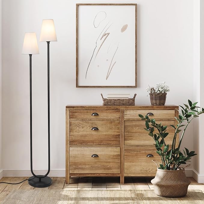 HMVPL Floor Lamps for Living Room, Modern Black Floor Lamp with Fabric Lampshade, Industrial Standing Lamp with On/Off Foot Switch, Farmhouse Tall Lamp for Living Room Corner Bedroom Office(66")