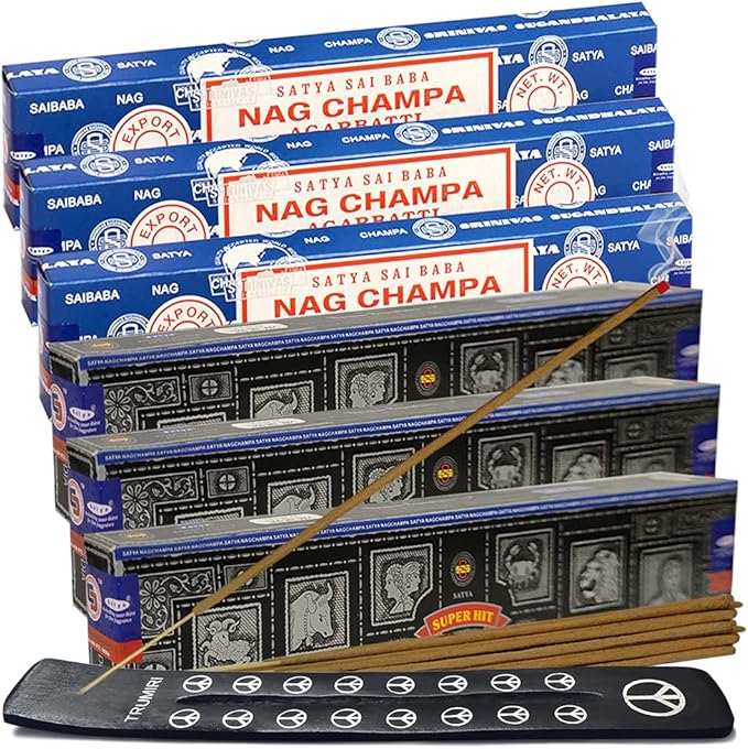 Nag Champa Super Hit Incense Sticks & Holder Bundle Variety Pack from House of Satya Incense Sticks and Trumiri