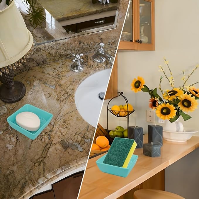 Square Soap Case Ceramic Soap Tray Fit Dr. Squatch Natural Bar Durable Soap Holder for Shower Home Bathroom Soap Dishes Daily Use Sink Bathtub (Blue)