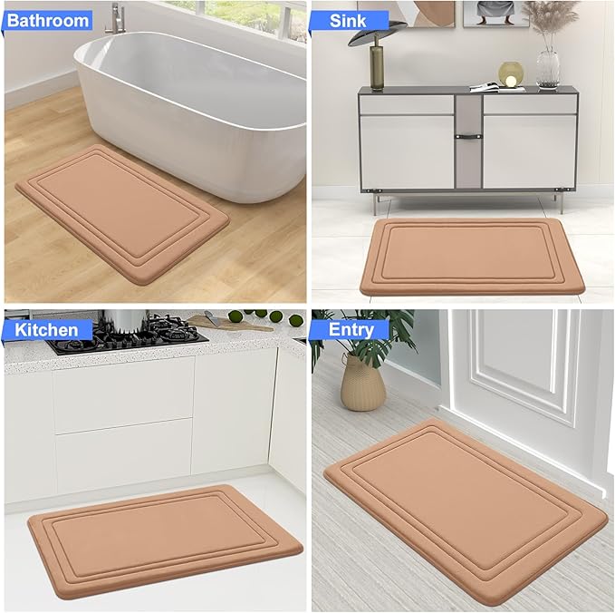 Grandaily Memory Foam Bath Mat Rug 30x20, Ultra Soft, Non-Slip and Absorbent Bathroom Rugs, Machine Wash Dry, Comfortable Bath Carpet for Bathroom Floor, Tub and Shower, Dark Beige