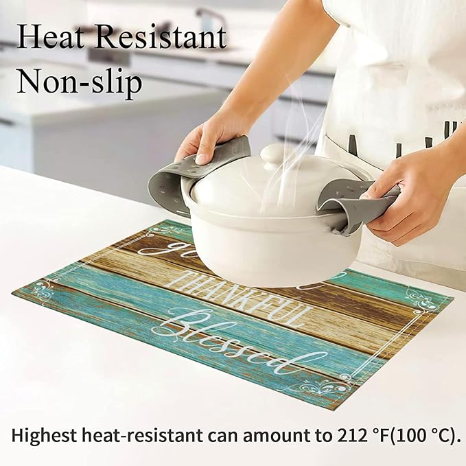 Farmhouse Table Placemats Set of 4 Place Mats Linen Wipeable Heat Resistant Placemats Washable Fabric Waterproof Rectangle Table Mat for Kitchen Dining Dinner 18 X 12 Inch, Retro