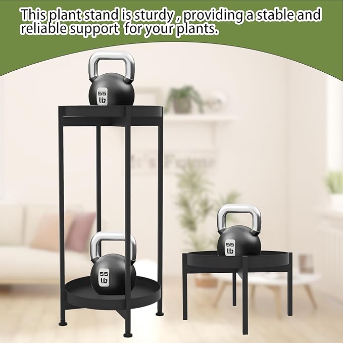 Plant Stand Indoor, 7.9'' H & 25.5'' H, Stable Plant Holder, Flower Pot Stands for Multiple Plants, Metal, Iron, Black