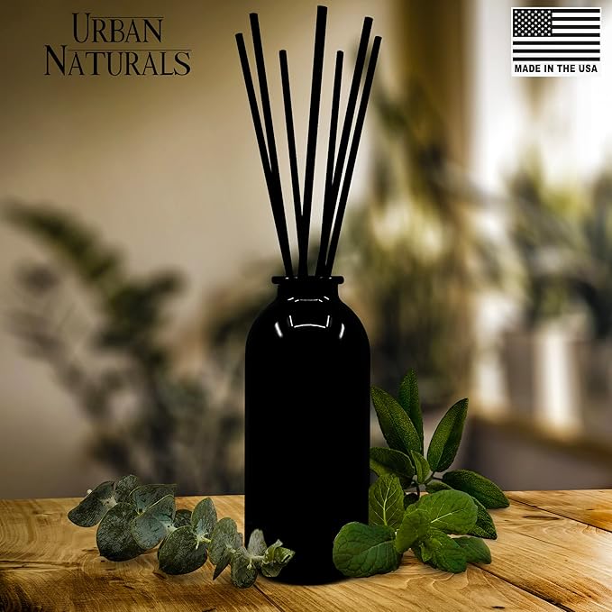 Urban Naturals Eucalyptus SAGE Reed Diffuser Refill, 4 oz, Bundle with Eucalyptus SAGE Reed Diffuser Set - Made with Essential Oils in The USA