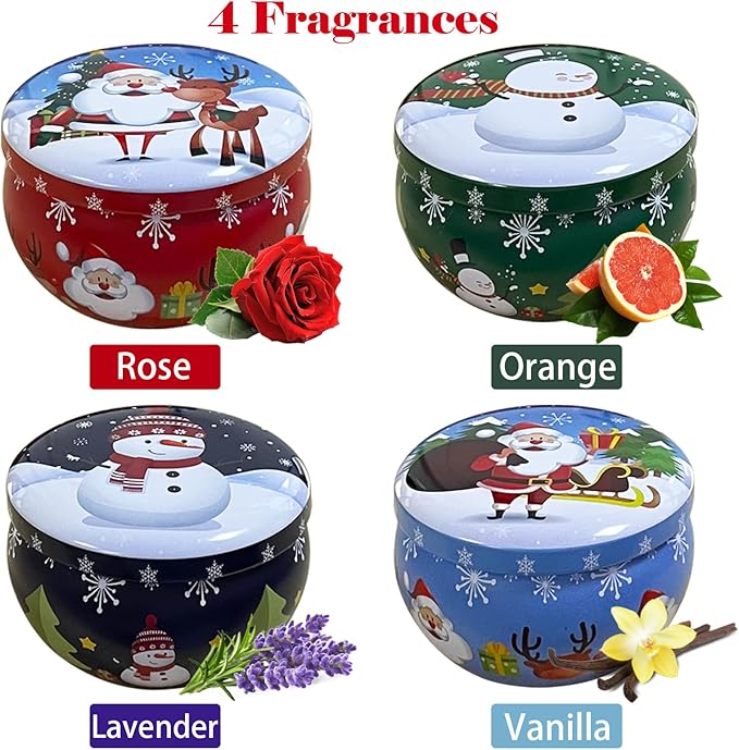 Christmas Candles, Valentine's Day Gift, 4 Pack Scented Candles Gifts Set, Relaxation Gifts for Women, Soy Candle with Dried Flower for Stress Relief, Meditation, Bath, Yoga (2.2OZ)