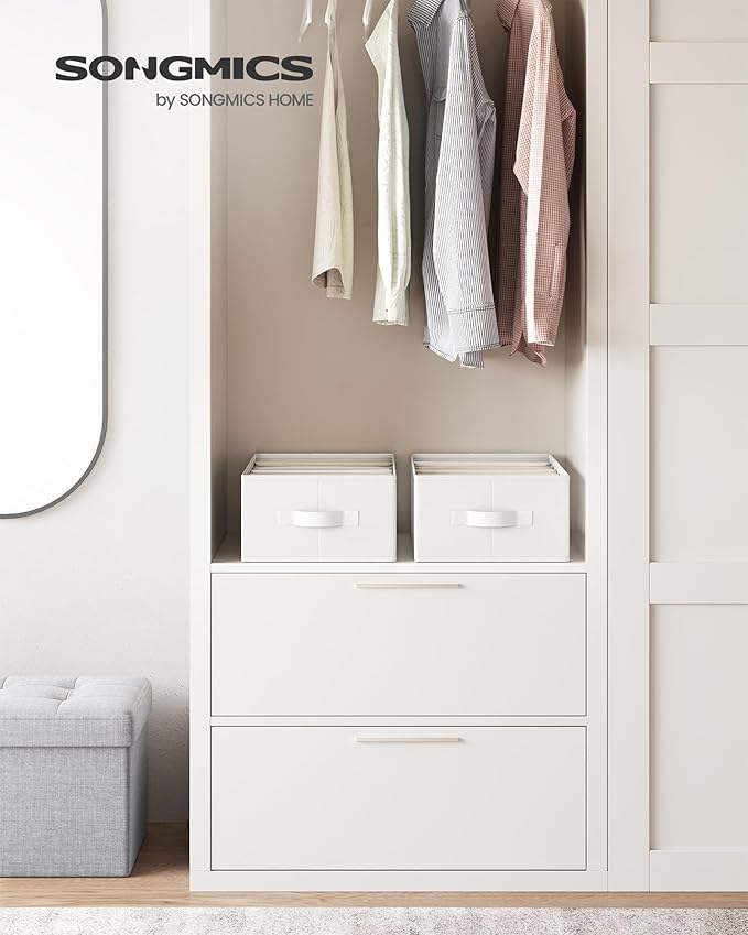 SONGMICS Set of 2 Large Size Wardrobe Clothes Organizers, 6-Compartment Foldable Drawer Organizers with Handles, 16.5 x 11.8 x 6.7 Inches, for Pants, Sweaters, Jeans, Cloud White URUS009W02