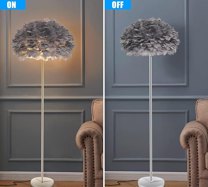 59INCH Feather Floor Lamp,Gray Goose Feather Lamp Elegant Standing Lamp for Living Room,Bedroom,Child's Room,Office,Apartment,Corner,Reading Nook,with Foot Pedal Switch