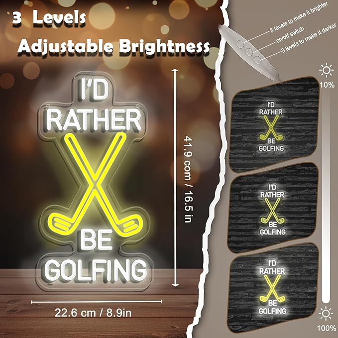 I’d Rather Go Play Skiing Basketball Football Golf Baseball Lovers Neon Sign Birthday Christmas Gifts Bedroom Man Cave Beer Bar Wall Dormitory Decor (Light - Golfing)