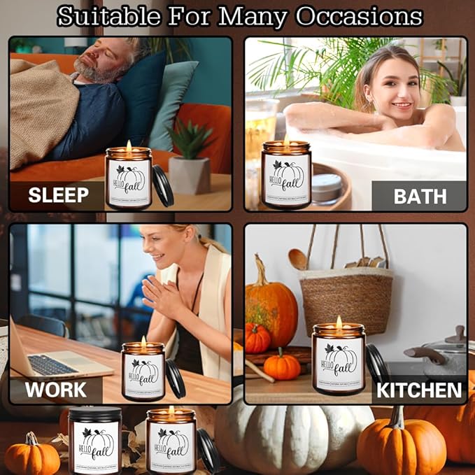 Fall Thanksgiving Pumpkin Maple Leaf Candle - Lavender Scent Soy Wax for Home - Autumn Festival Gift