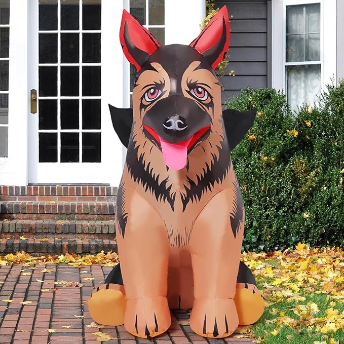 COMIN 4 FT Inflatables German Shepherd Dog with Bat Wing Outdoor Blow Up Decorations with Built-in LEDs for Thanksgiving Christmas Halloween Yard Indoor Party Garden Lawn