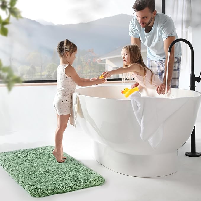 TECHMILLY Super Soft Shaggy Bathroom Rugs, Absorbent Thick Non Slip Microfiber Bath Rugs, Quick Dry Machine Washable Bath Mat for Bathroom Floor, Bathtub and Shower 20"x32"