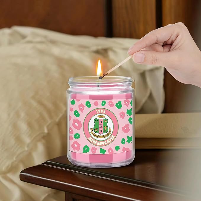 AKA Sorority Gifts,Pink and Green 7oz Scented Candle Sorority Paraphernalia Gifts for Sister Friend,Sorority Scented Home Decor Gift(aka-Leopard Print)