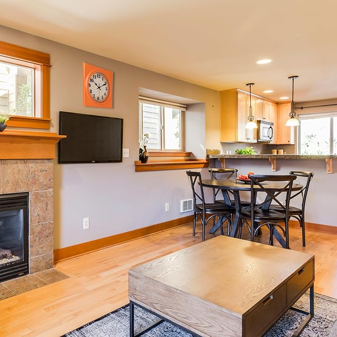 Orange Retro Wall Clocks Battery Operated 12 Inch- 1950s Style Square Vintage Clock for Kitchen Living Room Home Decor