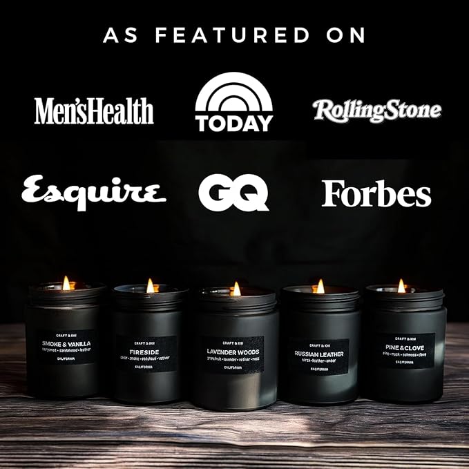 Craft & Kin Premium Lavender Woods Candle | Black Spring Scented Candles for Men | Long Lasting with 45 Hour Burn Time, 7.6oz | Made with Soy | Aromatherapy at Home | Gifts for Men