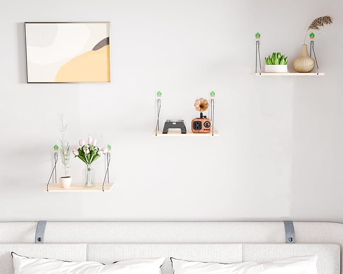 Elevate Your Space with Rustic Wood Floating Shelves Set of 3- Perfect for Bedroom, Living Room, Bathroom, and Kitchen Decor - Easy Installation, No Drilling Needed!