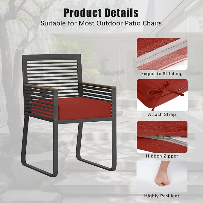Favoyard Outdoor Chair Cushion 18.5 x 16 x 3 Inch Rainproof & 3-Year Fade Resistant Patio Furniture Cushions with Removable Cover and Adjustable Ties for Garden Sofa Couch Pads Set of 2, Red
