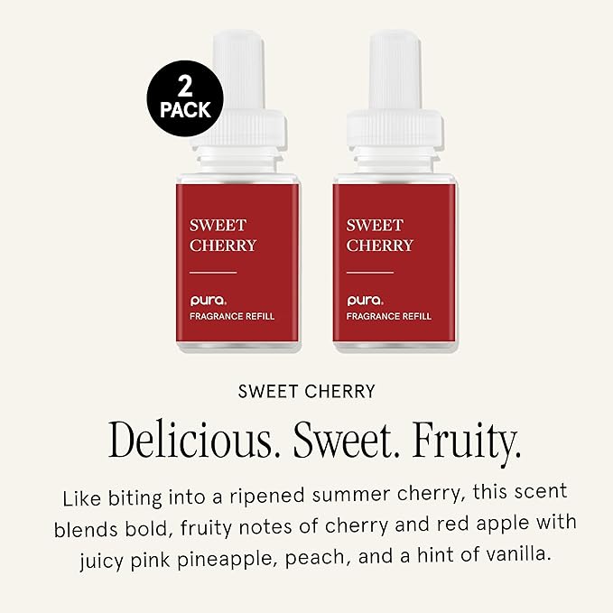 Pura Refill - Smart Home Air Diffuser - Up to 120 Hours of Premium Fragrance per Refill - Clean Diffuser Fragrance for Home & Office - 2 Pack, Sweet Cherry