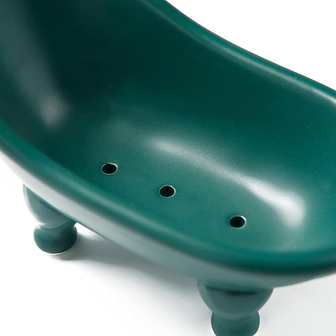 1 Piece 5.6" Colorful Ceramic Mini Clawfoot Bathtub Soap Dish Decortative Soap Dish Small Planter Makeup Organizer Container Hamster Bathtub(Green)