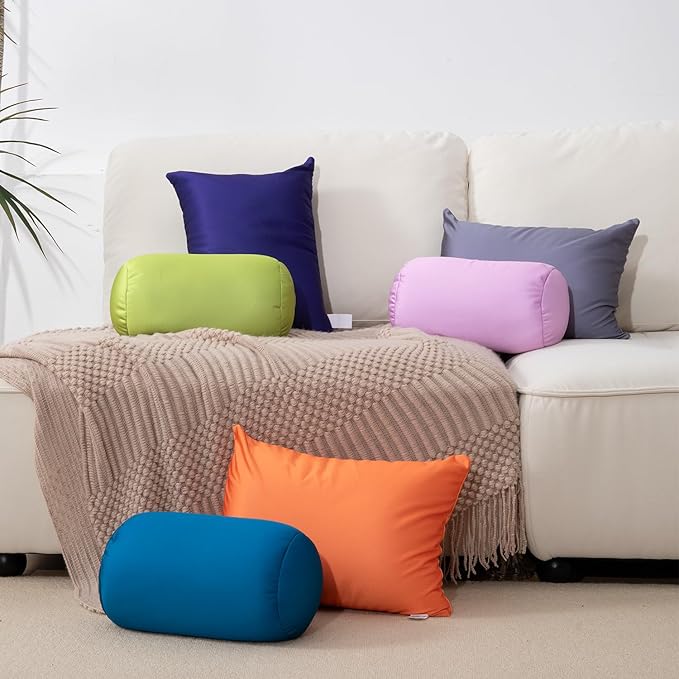 Microbead Body Pillow, Tube Microbead Bolster Bean Smooth Cool Pillow Neck Cervical Roll Pillow for Sleeping 7 x 12Inch Throw Travel Pillow (Pineapple Color)