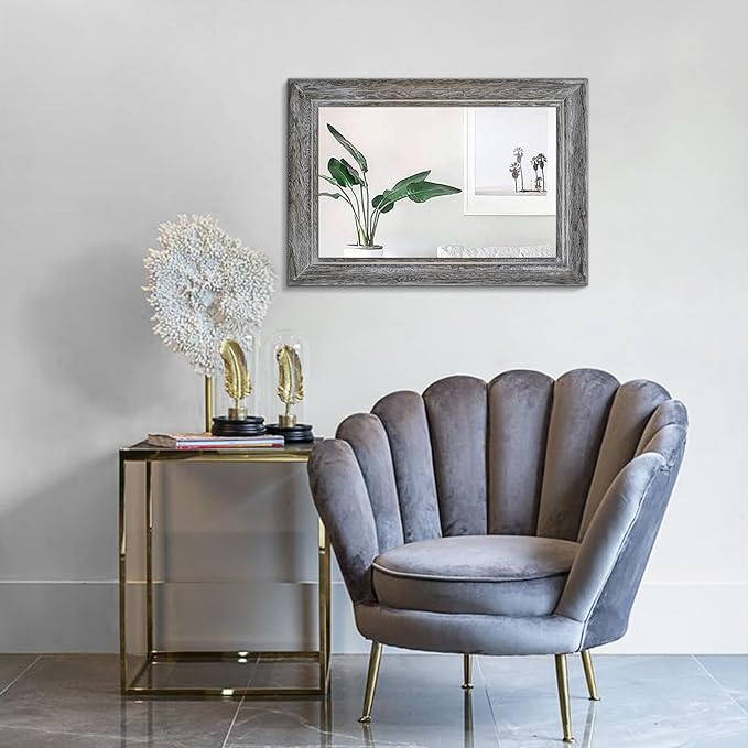 Wooden Mirror with Rectangle Framed Rustic Hanging Mirrors for Farmhouse Bathroom Bedroom Living Room Home Decor Large 20"x16"