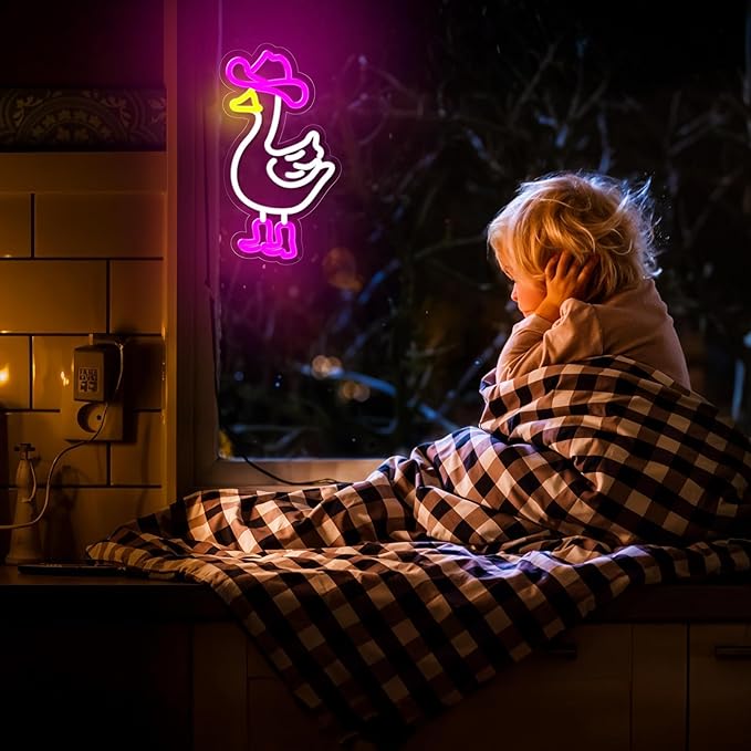 Cowboy Goose Neon Sign for Wall Decor,Dimmable Goose with Cowboy Hat & Boots Neon Light,Pink White Animal Light Up Signs for Bedroom Party Bar Background Decoration