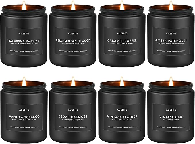 Scented Candles Set for Men - 8 Pack Soy Jar Candle Gift for Fathers Day, Aromatherapy Candle Gifts for Dad & Boyfriend, Masculine Fragrance Candle Scented for Home